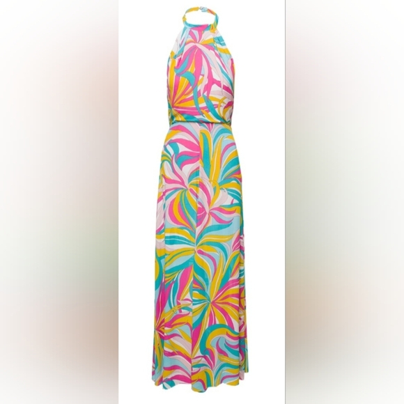 Pinko Dresses & Skirts - Pinko La Rioja Abito Crepe De Chine Multicolor Halter Maxi Dress Size 38